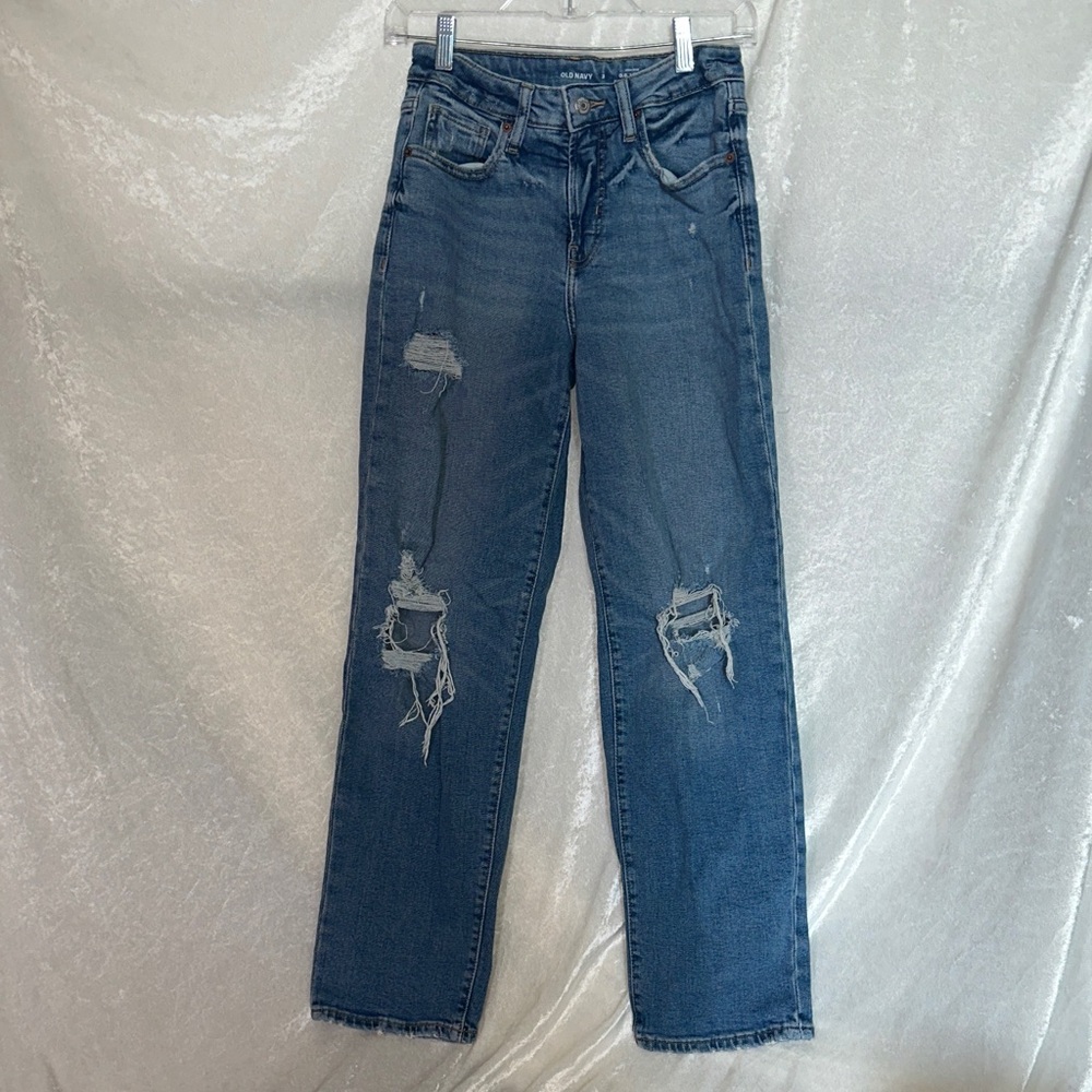 Old Navy Blue Distressed Straight Leg Jeans
